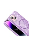 iPhone 15 Plus Kılıf Magsafe Şarj Özellikli Parlayan Simli NVTH Okso Kapak - Pembe