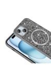 iPhone 15 Plus Kılıf Pırlanta Tasarımlı Magsafe Şarj Özellikli NVTH Mozaik Silikon Kapak - Siyah