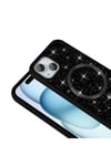 iPhone 15 Plus Kılıf Pırlanta Tasarımlı Magsafe Şarj Özellikli NVTH Mozaik Silikon Kapak - Siyah
