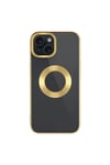 iPhone 15 Plus Uyumlu Tek Kamera Çerçeveli Logo Gösteren NVTH Omega Kılıf-Gold