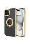 iPhone 15 Plus Uyumlu Tek Kamera Çerçeveli Logo Gösteren NVTH Omega Kılıf-Gold
