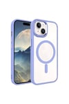 iPhone 15 Plus Uyumlu Wireless Şarj Özellikli NVTH Krom Magsafe Silikon Kılıf-Lila