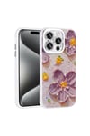 iPhone 15 Pro Kılıf Çiçek Desenli Parlak Taşlı Sert Silikon NVTH Garden Kapak - Mor
