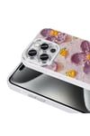 iPhone 15 Pro Kılıf Çiçek Desenli Parlak Taşlı Sert Silikon NVTH Garden Kapak - Mor