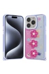 iPhone 15 Pro Kılıf Parlayan Simli Kabartma Figürlü NVTH Cevze Kapak - Pembe