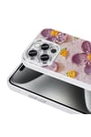 iPhone 15 Pro Max Kılıf Çiçek Desenli Parlak Taşlı Sert Silikon NVTH Garden Kapak - Beyaz