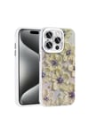 iPhone 15 Pro Max Kılıf Çiçek Desenli Parlak Taşlı Sert Silikon NVTH Garden Kapak - Mavi