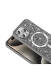 iPhone 15 Pro Max Kılıf Pırlanta Tasarımlı Magsafe Şarj Özellikli NVTH Mozaik Silikon Kapak - Siyah