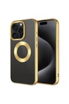 iPhone 15 Pro Max Uyumlu Tek Kamera Çerçeveli Logo Gösteren NVTH Omega Kılıf-Gold