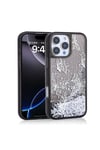 iPhone 16 Pro Kılıf Sıvılı Simli Kelebek Baskılı Şeffaf Arka Yüzey NVTH Glis Silikon Kapak - Siyah