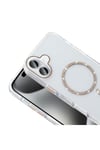 iPhone 16 Pro Kılıf Taşlı Tasarım M-safe Şarj Özellikli NVTH Koment Silikon Kapak - Gold