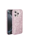 iPhone 16 Pro Max Kılıf Magsafe Şarj Özellikli Parlayan Simli NVTH Okso Kapak - Pembe