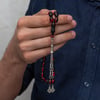 Metal Püsküllü Bordo Siyah Sıkma Kehribar Tesbih