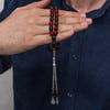 Metal Püsküllü Bordo Siyah Sıkma Kehribar Tesbih
