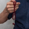 Metal Püsküllü Kapsül Kesim Bordo Sıkma Kehribar Tesbih