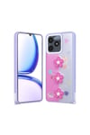 Realme C53 Kılıf Parlayan Simli Kabartma Figürlü NVTH Cevze Kapak - Mor Papatya