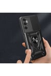 Realme C65 4G Kılıf Magnetik Standlı Kamera Korumalı NVTH Sürgülü Vega Kapak - Siyah