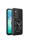 Realme C65 4G Kılıf Magnetik Standlı Kamera Korumalı NVTH Sürgülü Vega Kapak - Siyah