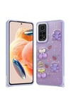 Redmi Note 12 Pro 4G Kılıf Parlayan Sıvılı Simli Kabartma Figürlü NVTH Cevze Kapak-Mor Ayı