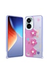 Tecno Camon 19 Pro Kılıf Parlayan Simli Kabartma Figürlü NVTH Cevze Kapak - Mor Papatya