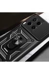 Tecno Camon 30 Kılıf Magnetik Standlı Kamera Korumalı NVTH Sürgülü Vega Kapak-Mavi