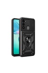 Tecno Spark 8C Kılıf Magnetik Standlı Kamera Korumalı NVTH Sürgülü Vega Kapak - Siyah