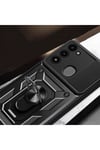 Tecno Spark 8C Kılıf Magnetik Standlı Kamera Korumalı NVTH Sürgülü Vega Kapak - Siyah