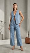 Denim Yelek Pantolon Alt Üst Takım