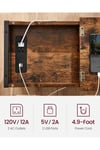 VASAGLE Rustik Sehpa USB ve Prizler, Saklama Çantaları, Gizli Bölme, Oturma Odası/Yatak Odası için