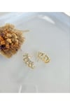 316L 1. Sınıf Çelik Zirkon Taşlı Çoklu Görünüm Tasarım Modern Kadın Küpe Gold