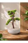Premium Kalın Gövdeli Yapay Bonsai Ağacı - Modern Gri Saksıda