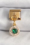 316L Çelik Gold Renk Sallantı Yeşil Zirkon Taşlı Nomination Charm