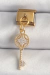 316L Çelik Gold Renk Sallantı Zirkon Taşlı Anahtar Model Nomination Charm