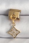 316L Çelik Gold Renk Sallantı Zirkon Taşlı Çiçek İşlemeli Nomination Charm