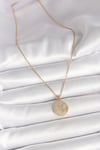 316L Çelik Gold Renk Zincir Zirkon Taş İşlemeli Mavi Taş Detaylı Madalyon Model Kadın Kolye