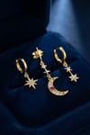 Gold Renk 3 lü Ay ve Yıldız Model Küpe
