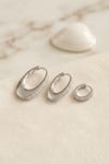 Gümüş Renk Oval Halka Model Zirkon Taşlı 3 lü Küpe Set