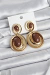Kahverengi Sallantılı Damla Model Gold Renk Vintage Kadın Küpe