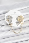 Kalp Yıldız Model Pirinç Gold Renk Zincir Bağlantılı Ear Cuff Küpe Seti