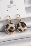 Pirinç Gold Renk Leopar Desenli Daire Model Kadın Küpe