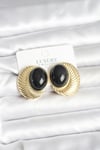 Pirinç Gold Renk Siyah Boncuklu Oval Vintage Kadın Küpe