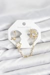 Pirinç Gold Renk Yıldız Model Zincir Bağlantılı Ear Cuff Küpe Seti