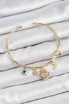Pirinç Zirkon Taşlı Güneş Ay Nazar Model Gold Renk Charm Bileklik