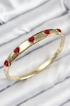 Pirinç Zirkon Taşlı Kırmızı Kalp Model Gold Renk Kadın Kelepçe