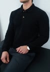 Buklet Düğmeli Yakalı Kazak Siyah