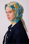 Çok Renkli Soyut Desen %100 Twill İpek Eşarp 4310 - 83