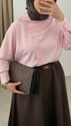 Asimetrik Yaka Çizgili Gömlek- Pembe