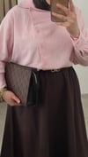 Asimetrik Yaka Çizgili Gömlek- Pembe