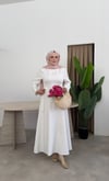 Bele Oturan Krep Elbise - Beyaz