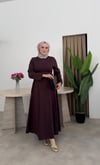 Bele Oturan Krep Elbise - Kahverengi